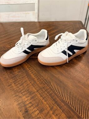 White and Black Women's Sneakers with Gum Sole